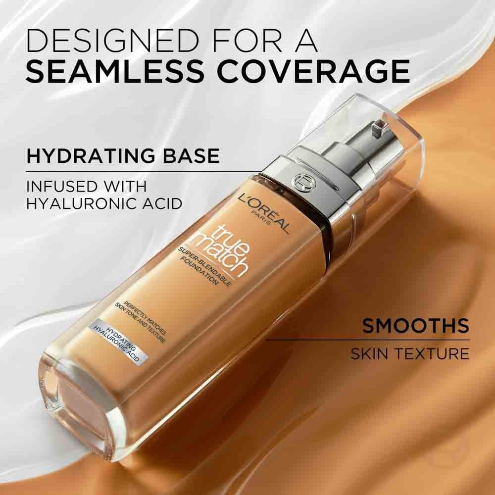 True Match moisturising foundation with hyaluronic acid base to smooth skin texture